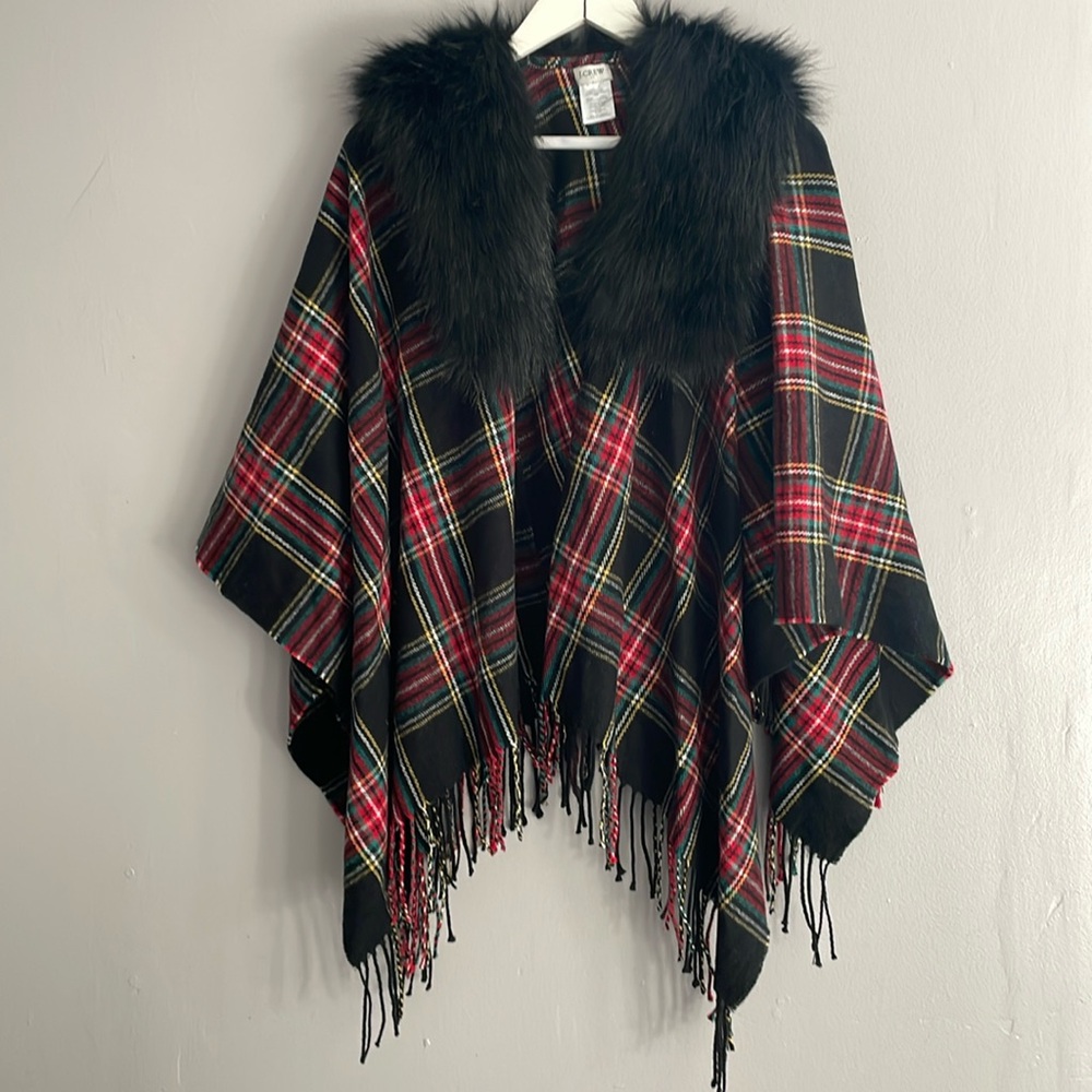 J .CREW PLAID WITH FAUX FUR NECKLINE WOMAN CAPE PONCHO